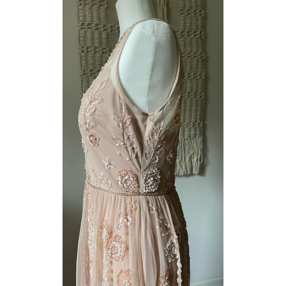 BHLDN Adrianna Papell Abbington Pink Blush Beaded Gown NWT Size 12 - Picture 10 of 16